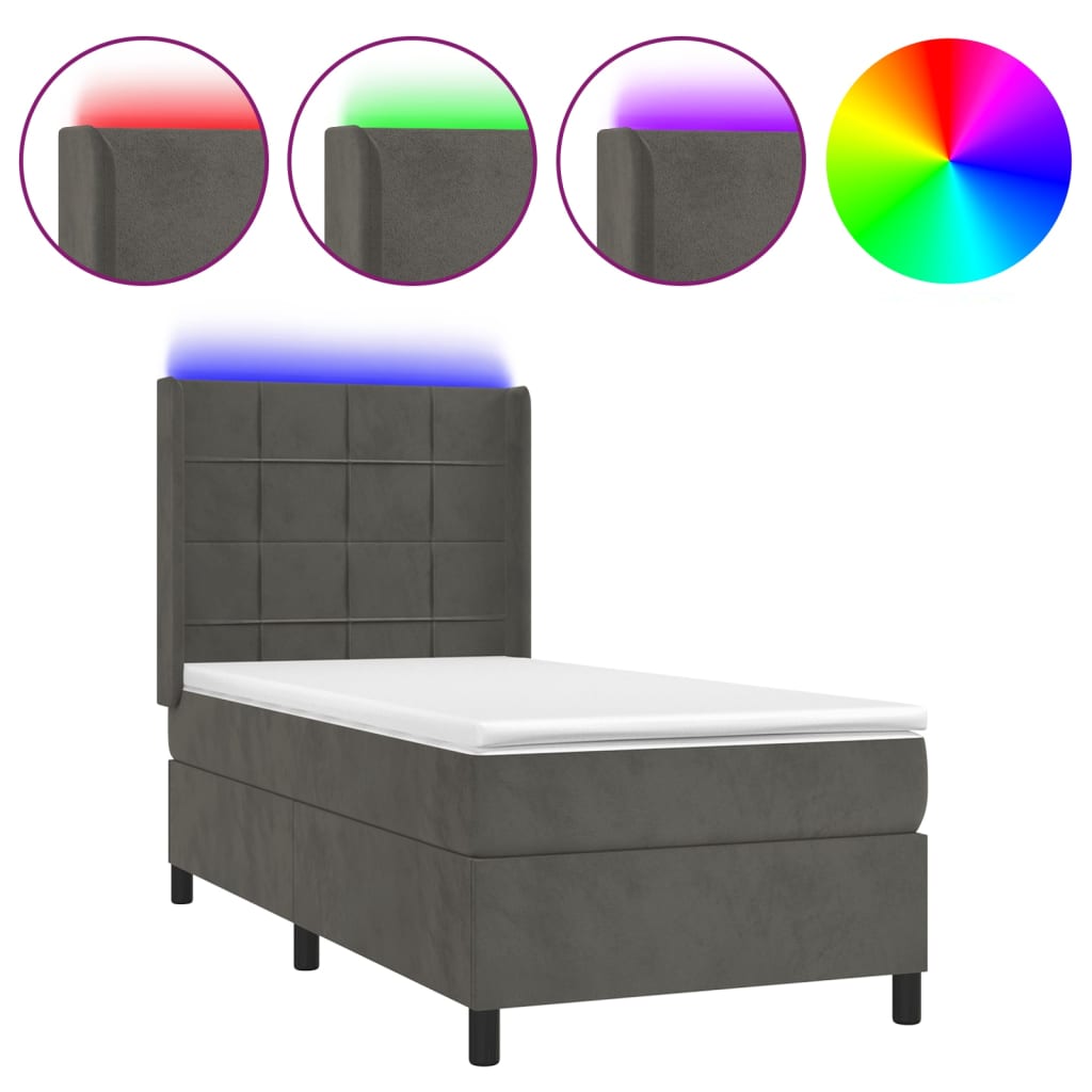 Sommier à lattes de lit matelas LED Gris foncé 90x190cm Velours - XIOS