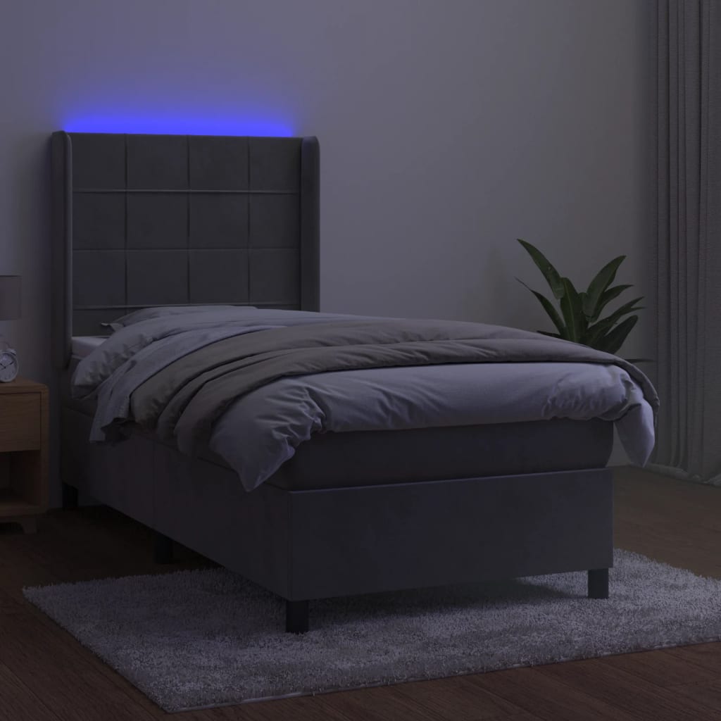 Sommier à lattes de lit matelas LED Gris clair 90x200cm Velours - XIOS