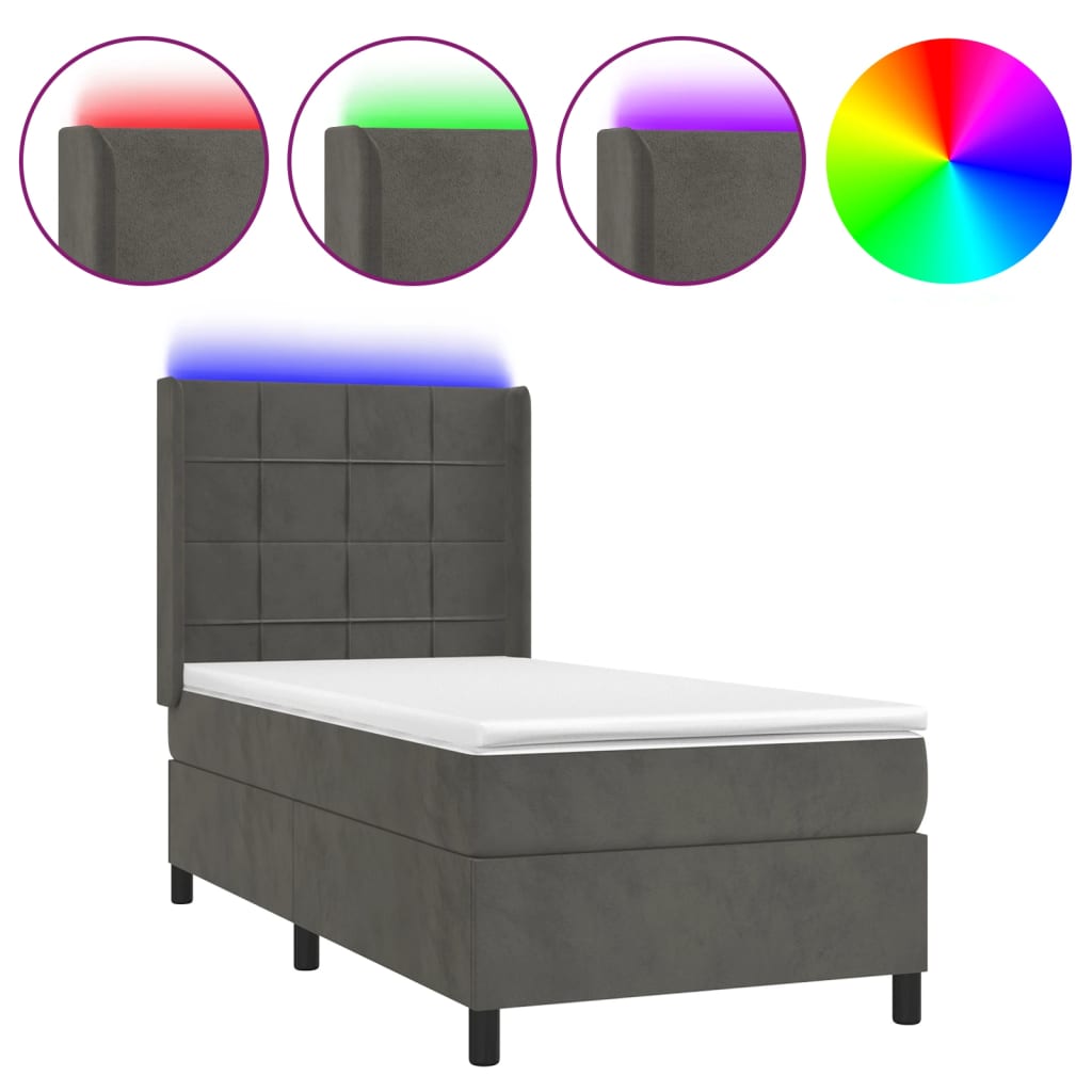Sommier à lattes de lit matelas LED Gris foncé 90x200cm Velours - XIOS
