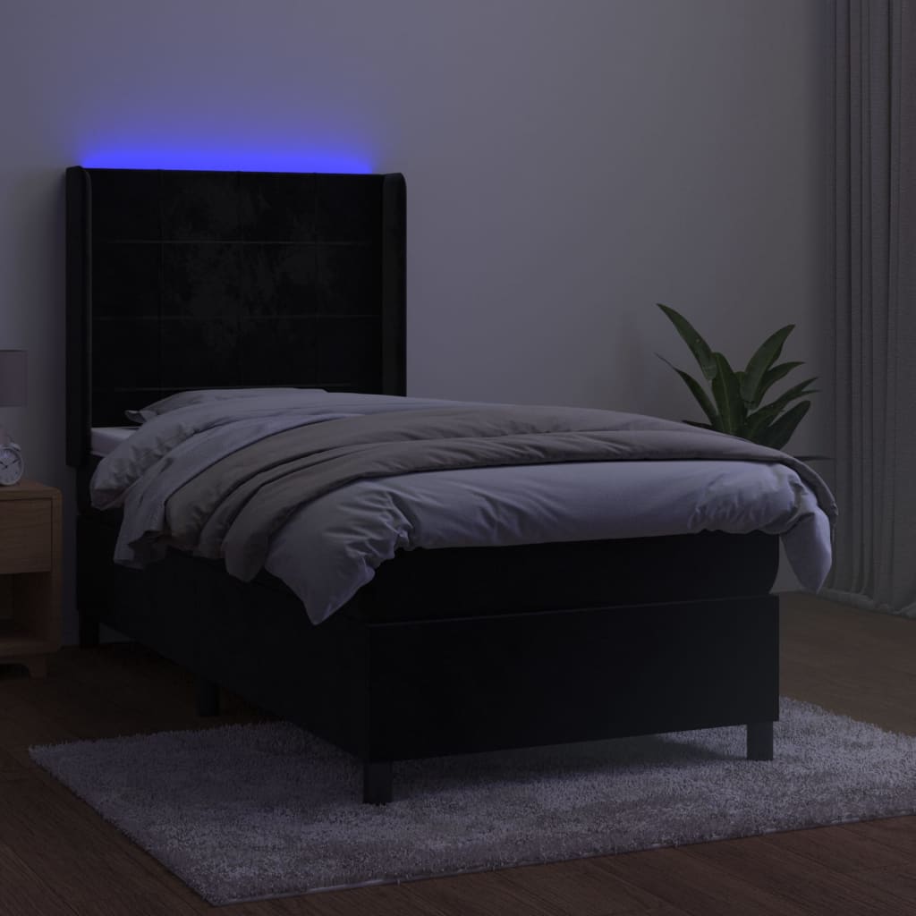 Sommier à lattes de lit matelas et LED Noir 100x200 cm Velours - XIOS