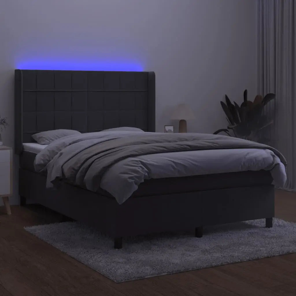 Sommier à lattes de lit matelas et LED Gris foncé 140x190 cm - XIOS