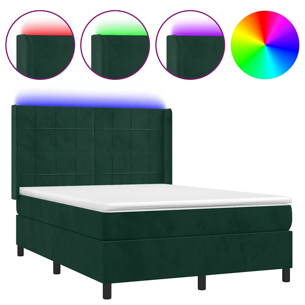 Sommier à lattes de lit matelas et LED Vert foncé 140x190 cm - XIOS