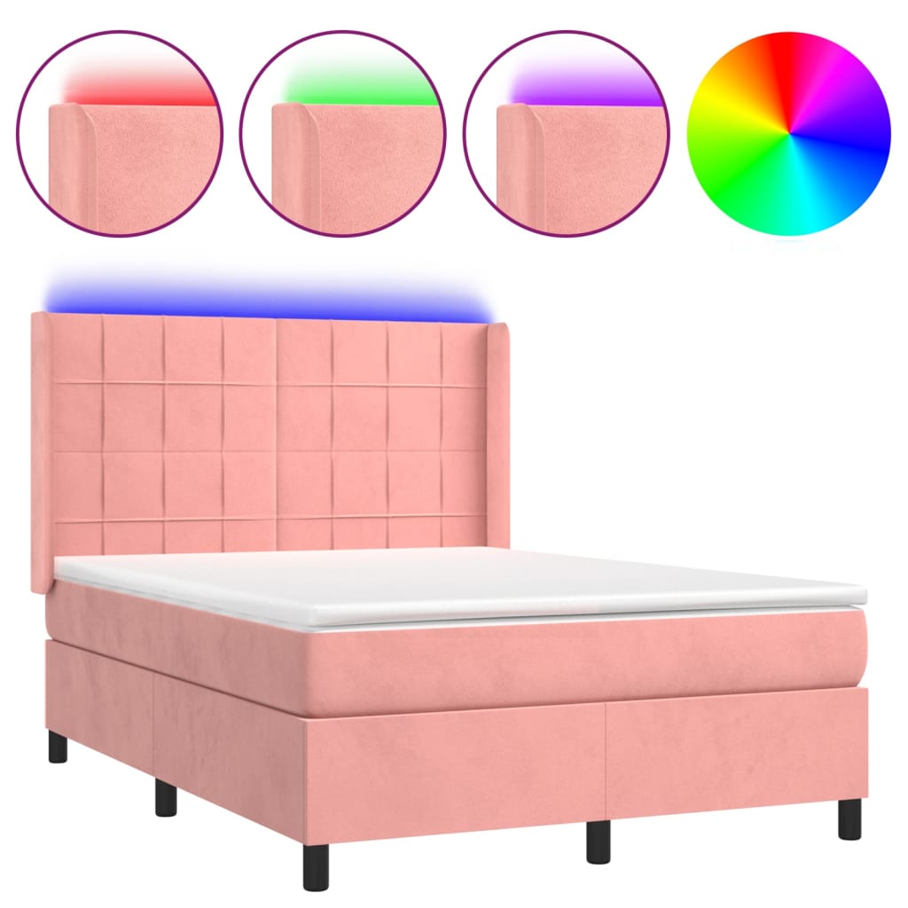 Sommier à lattes de lit matelas et LED Rose 140x190 cm Velours - XIOS