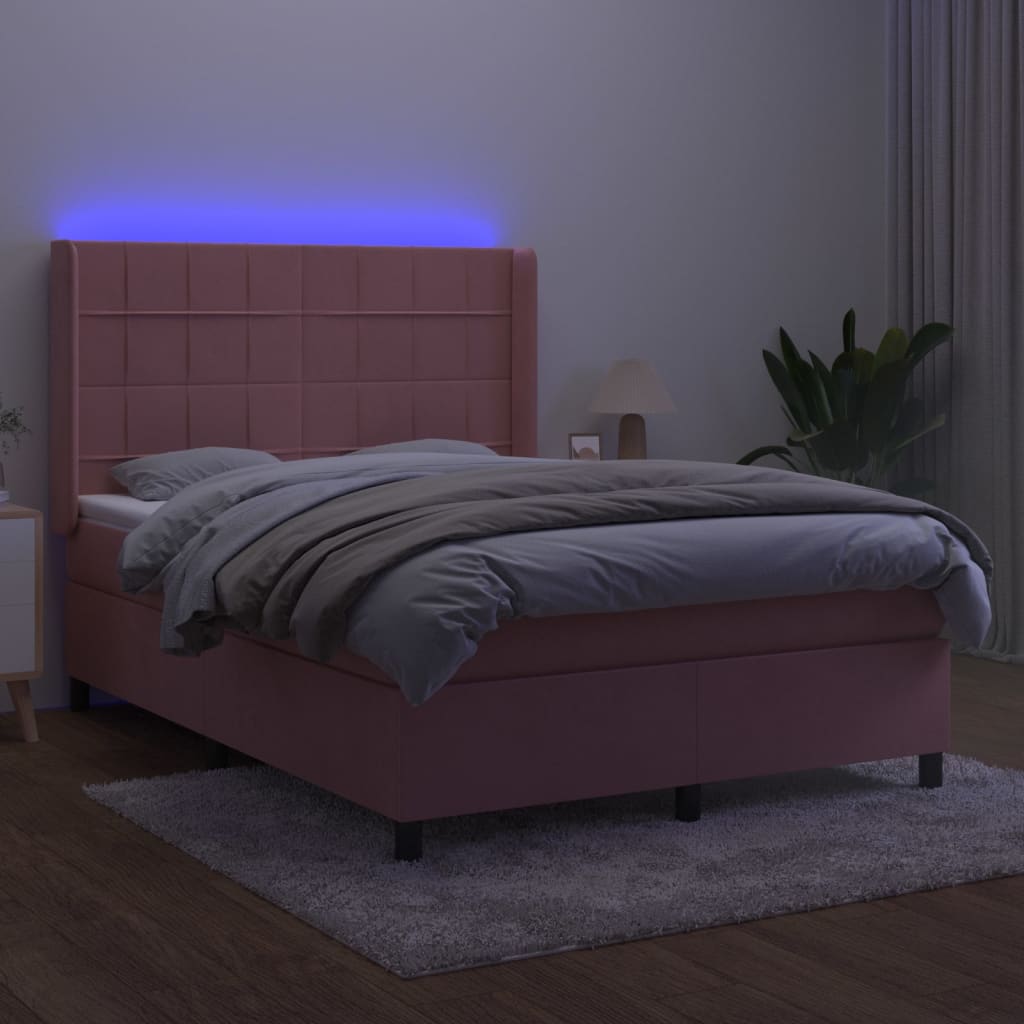 Sommier à lattes de lit matelas et LED Rose 140x190 cm Velours - XIOS