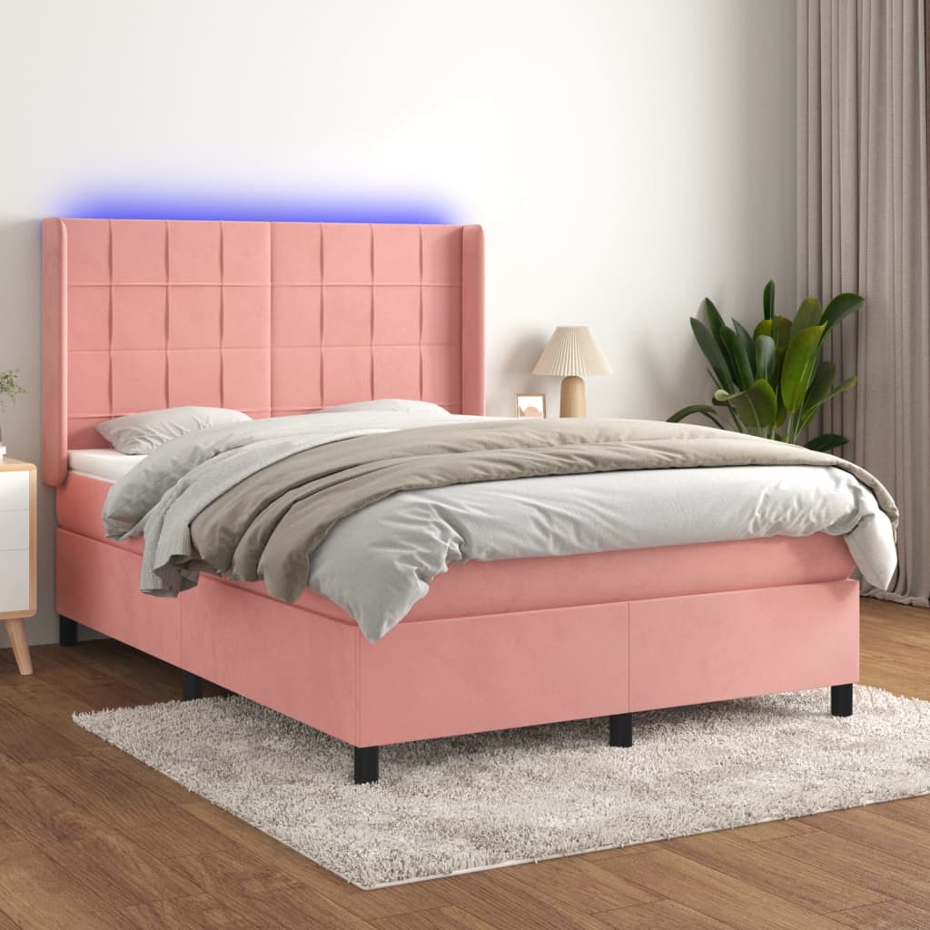 Sommier à lattes de lit matelas et LED Rose 140x190 cm Velours - XIOS