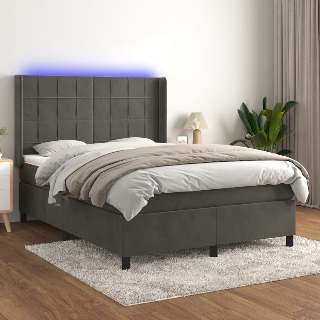 Sommier à lattes de lit matelas et LED Gris foncé 140x200 cm - XIOS