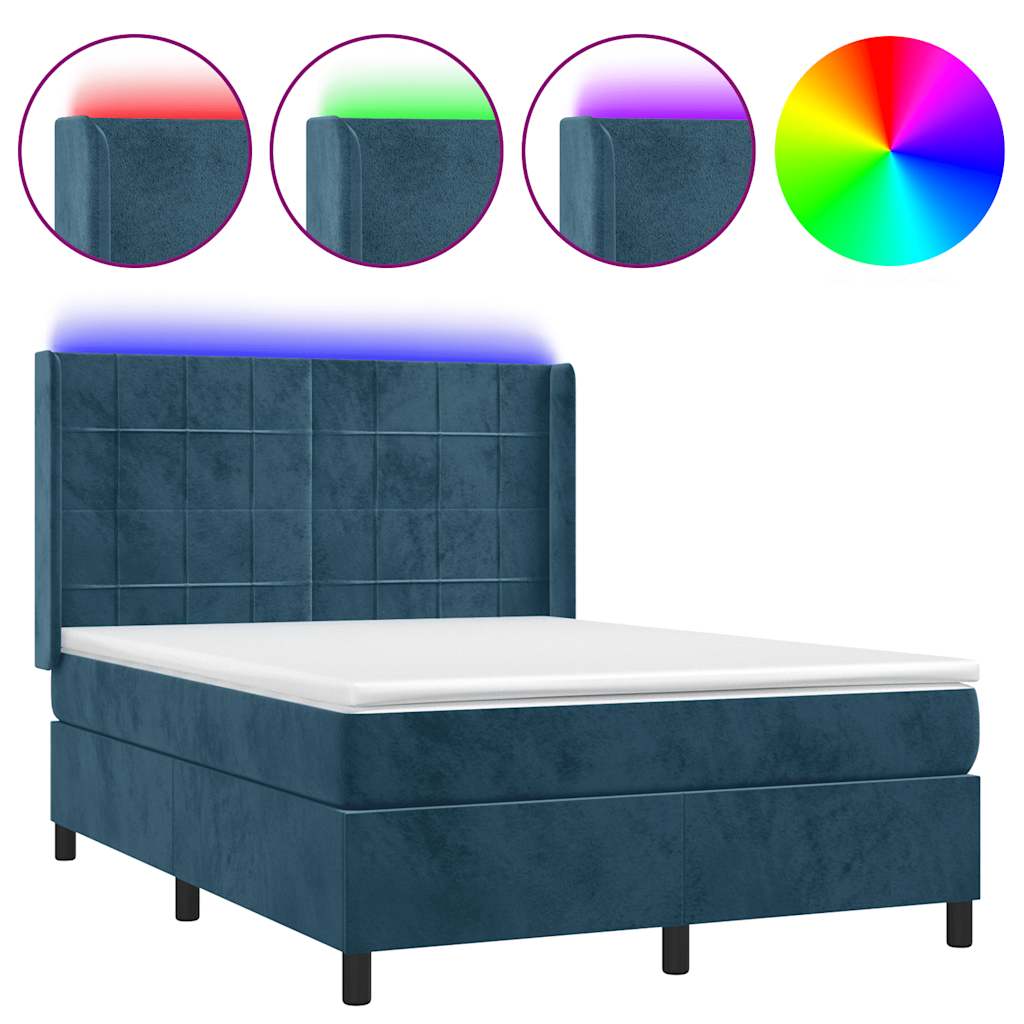 Sommier à lattes de lit matelas et LED Bleu foncé 140x200 cm - XIOS