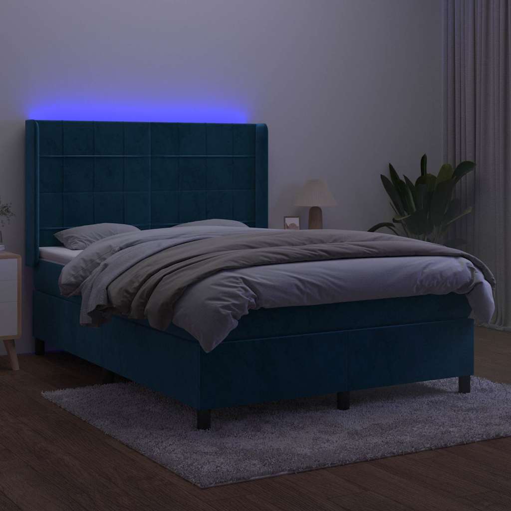 Sommier à lattes de lit matelas et LED Bleu foncé 140x200 cm - XIOS