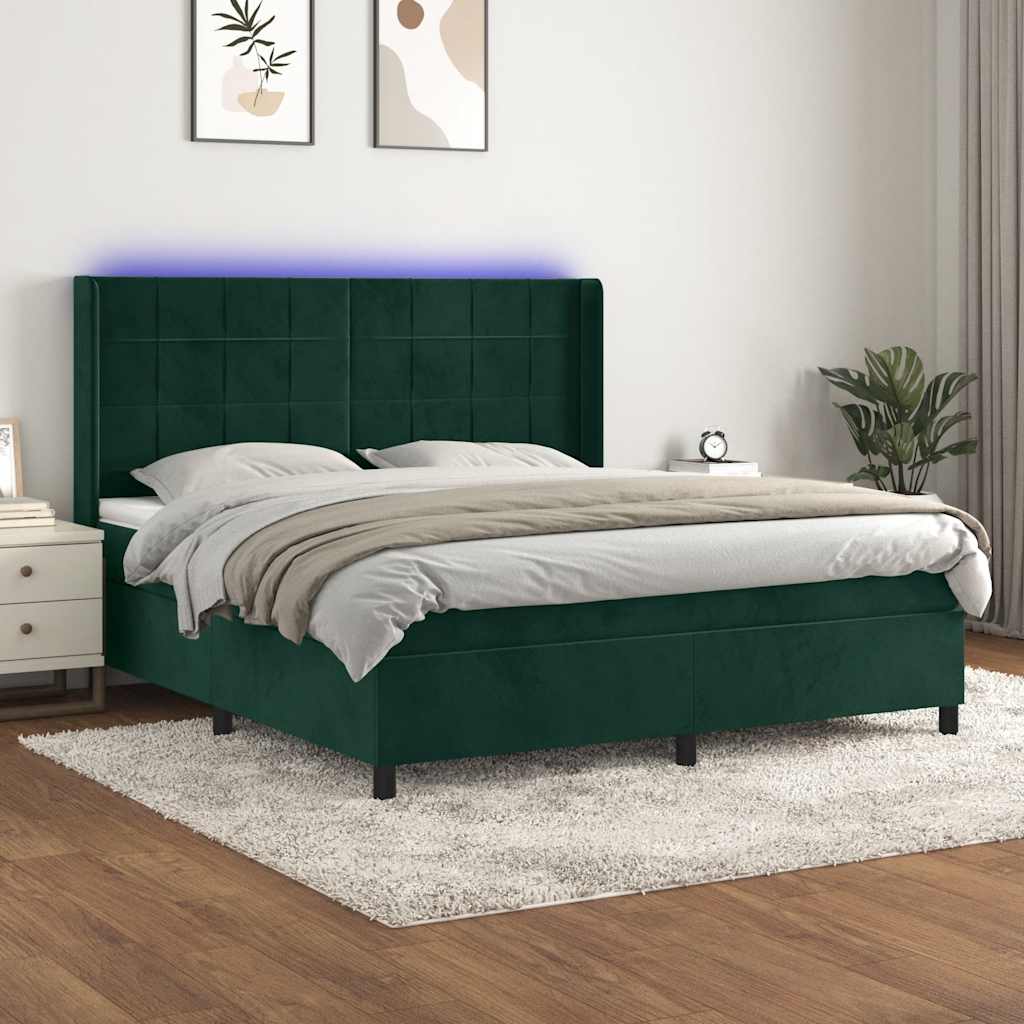 Sommier à lattes de lit matelas et LED Vert foncé 160x200 cm