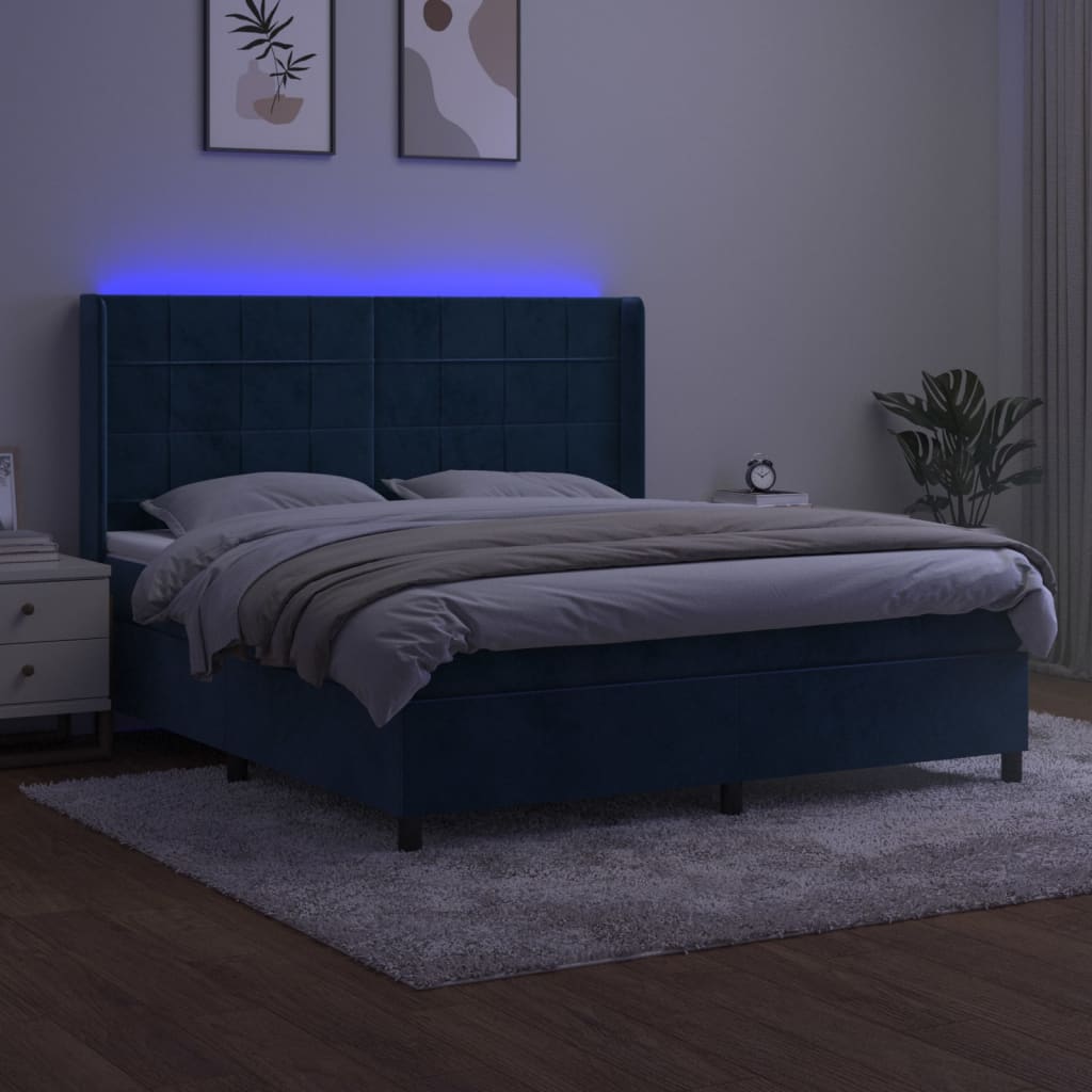 Sommier à lattes de lit matelas et LED Bleu foncé 160x200 cm - XIOS