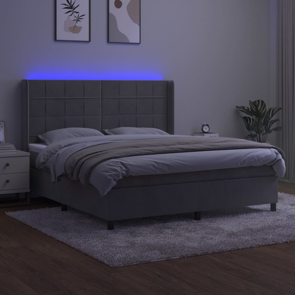 Sommier à lattes de lit matelas et LED Gris clair 180x200 cm - XIOS