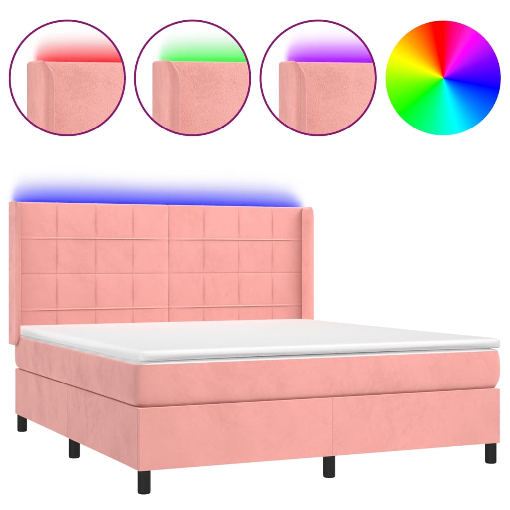 Sommier à lattes de lit matelas et LED Rose 180x200 cm Velours - XIOS