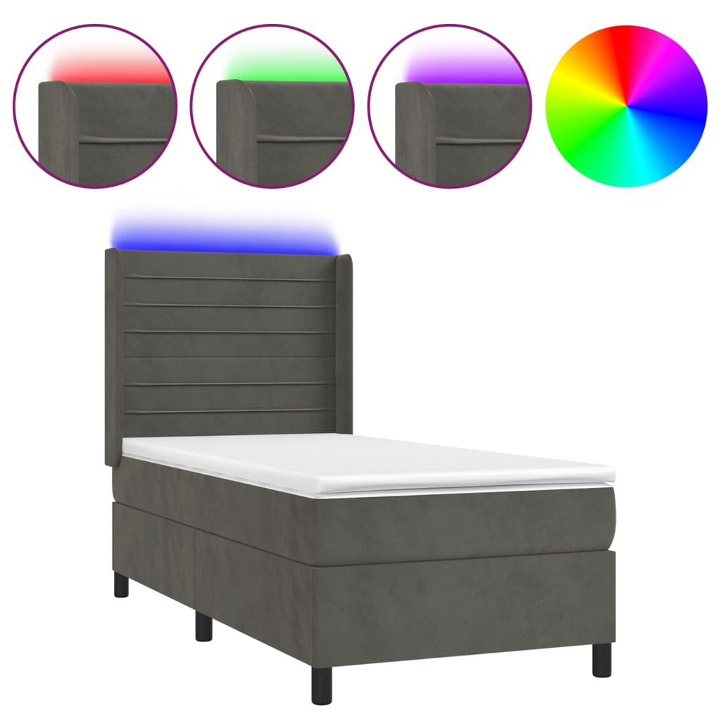 Sommier à lattes de lit et matelas et LED Gris foncé 90x190cm - XIOS