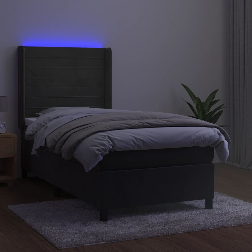 Sommier à lattes de lit et matelas et LED Gris foncé 90x190cm - XIOS