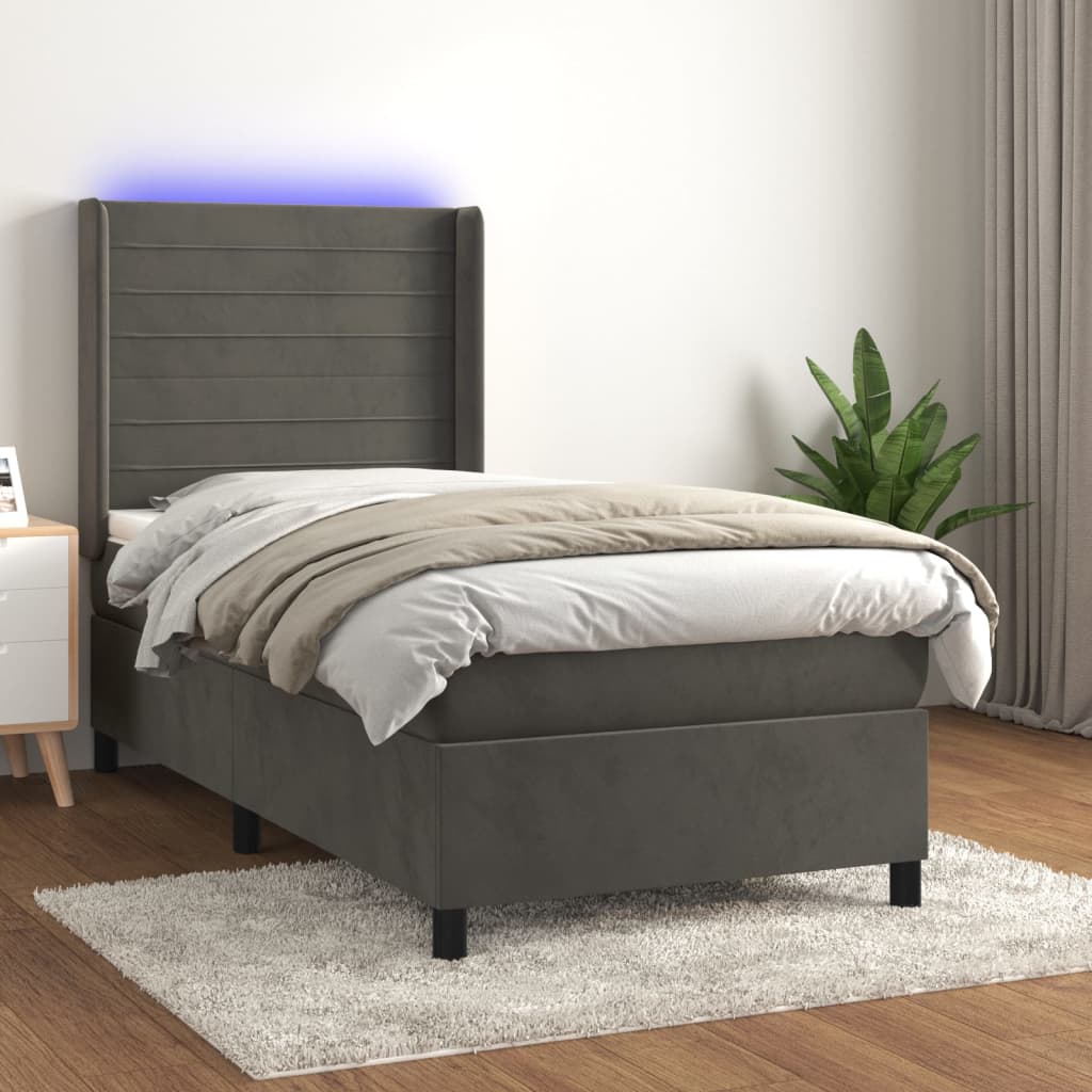 Sommier à lattes de lit et matelas et LED Gris foncé 90x190cm - XIOS