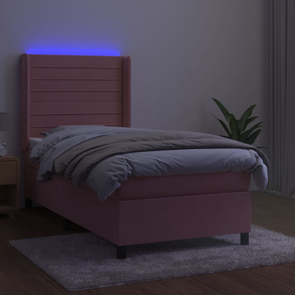 Sommier à lattes de lit matelas et LED Rose 90x190 cm Velours - XIOS