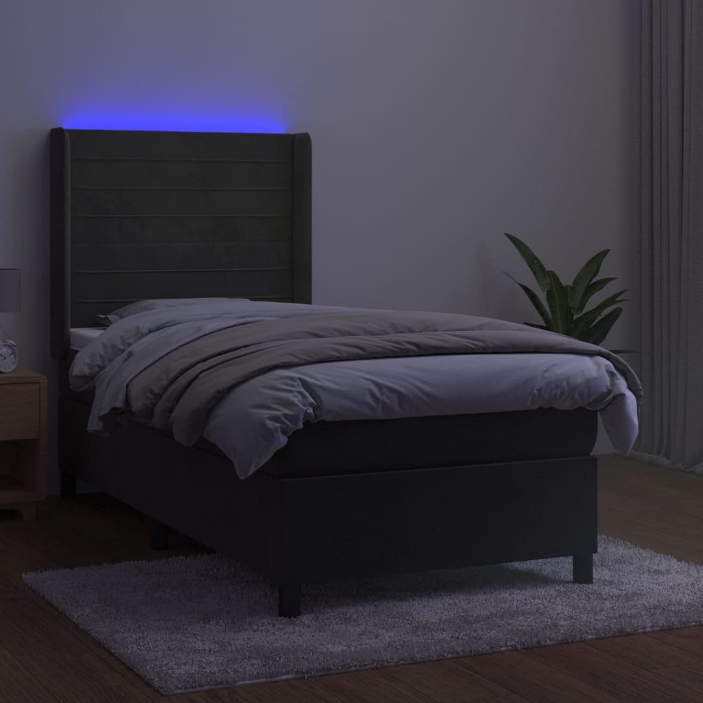 Sommier à lattes de lit matelas et LED Gris foncé 100x200 cm - XIOS