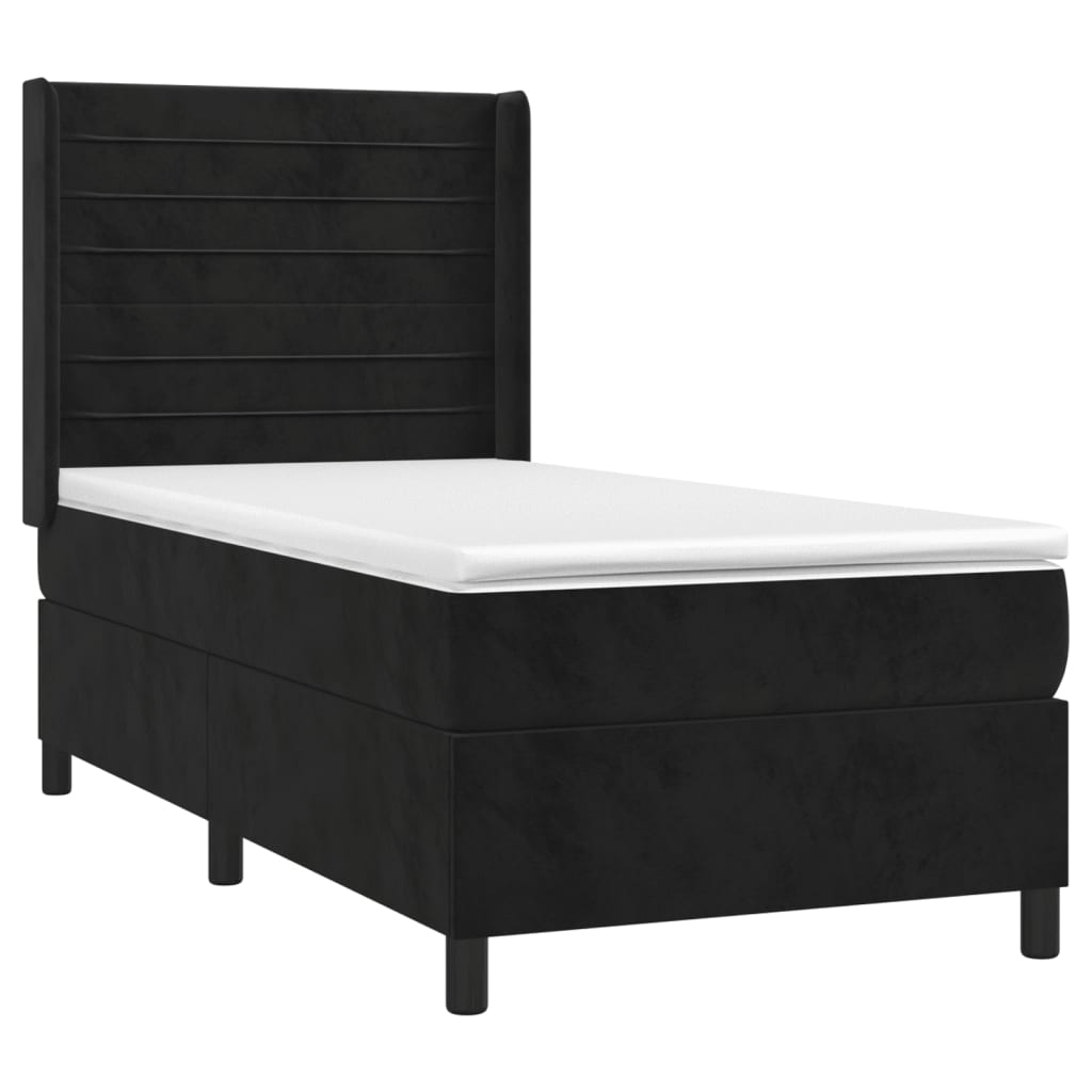 Sommier à lattes de lit matelas et LED Noir 100x200 cm Velours - XIOS
