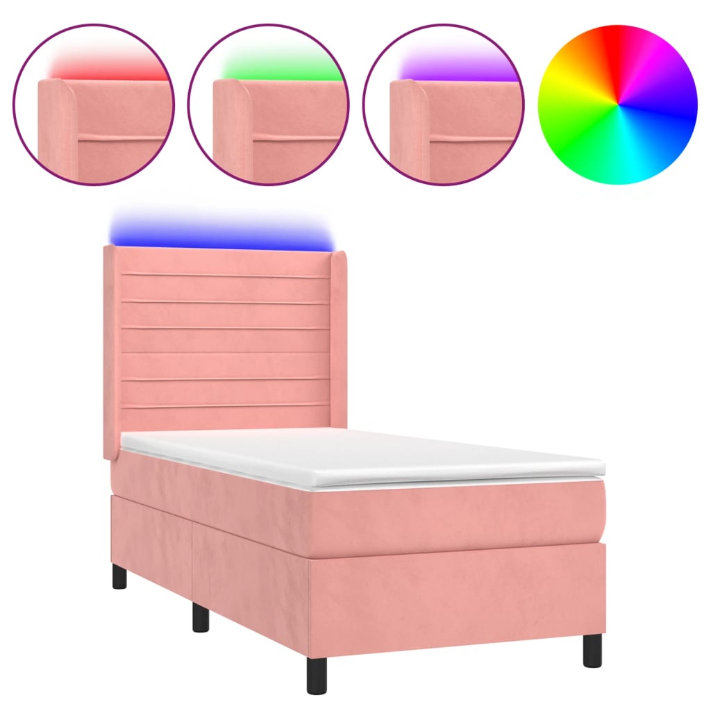 Sommier à lattes de lit matelas et LED Rose 100x200 cm Velours - XIOS