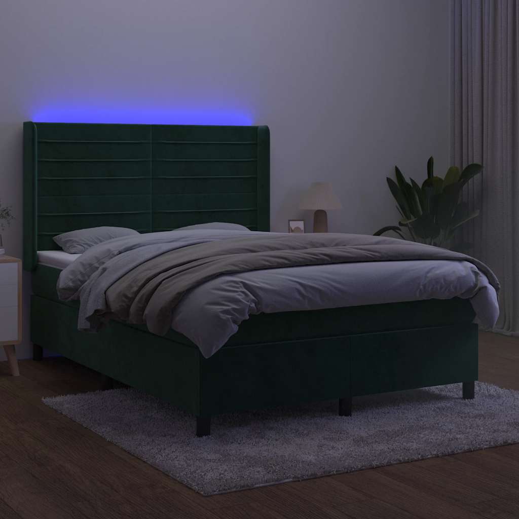 Sommier à lattes de lit matelas et LED Vert foncé 140x190 cm - XIOS