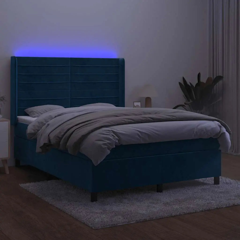 Sommier à lattes de lit matelas et LED Bleu foncé 140x190 cm - XIOS