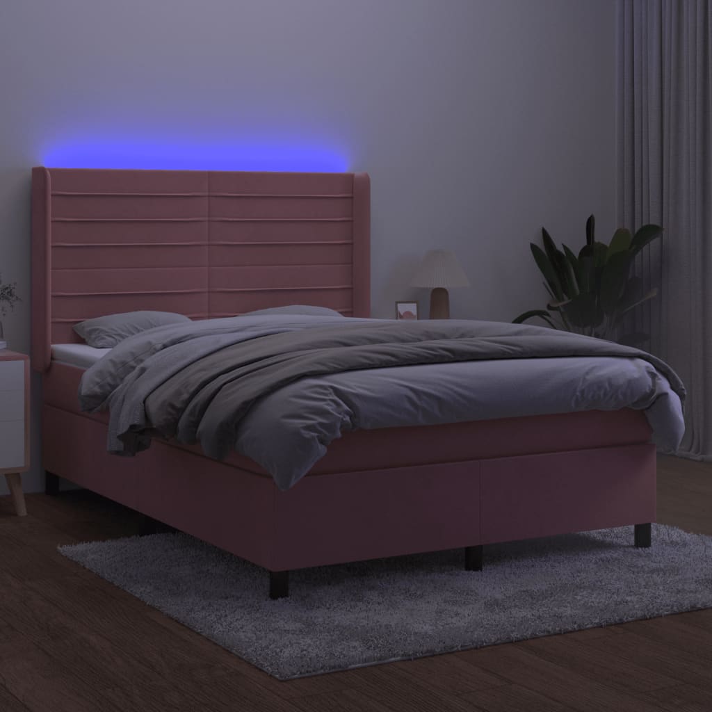 Sommier à lattes de lit matelas et LED Rose 140x190 cm Velours - XIOS