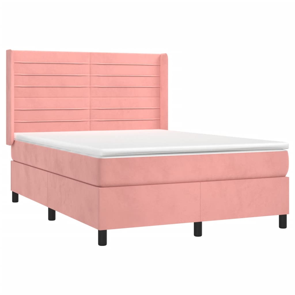 Sommier à lattes de lit matelas et LED Rose 140x190 cm Velours - XIOS