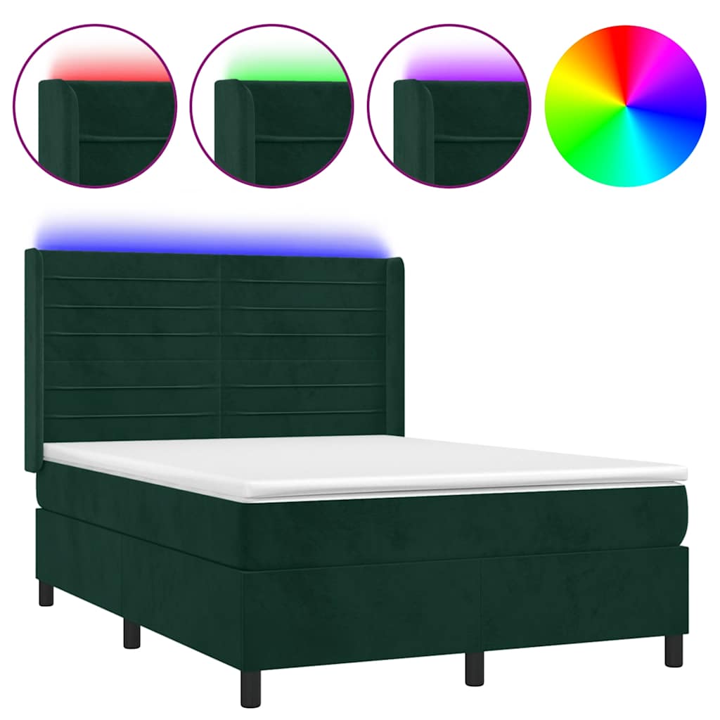 Sommier à lattes de lit matelas et LED Vert foncé 140x200 cm - XIOS