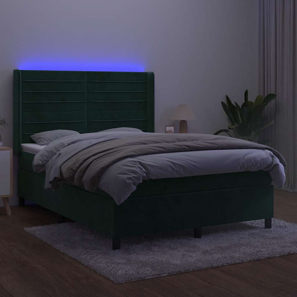 Sommier à lattes de lit matelas et LED Vert foncé 140x200 cm - XIOS