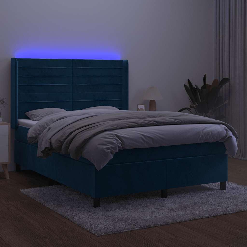 Sommier à lattes de lit matelas et LED Bleu foncé 140x200 cm - XIOS