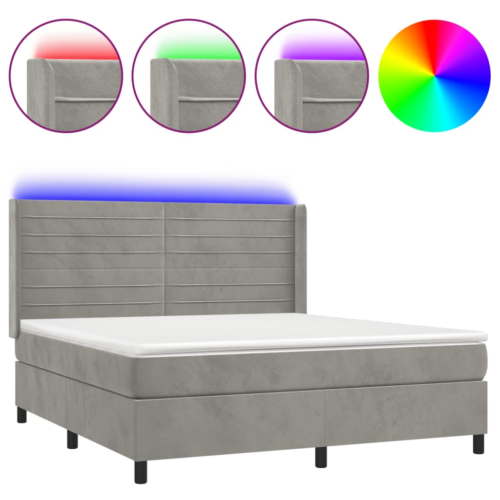 Sommier à lattes de lit matelas et LED Gris clair 160x200 cm
