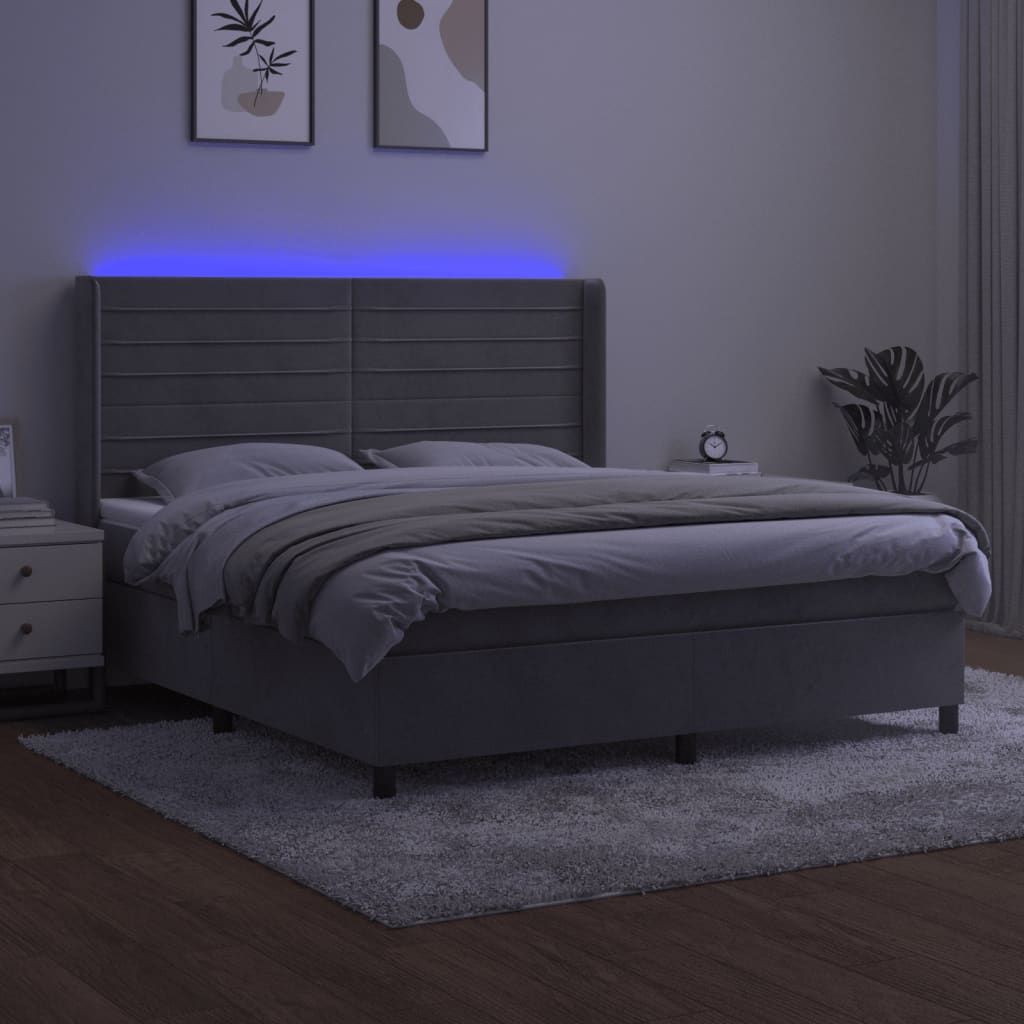 Sommier à lattes de lit matelas et LED Gris clair 160x200 cm