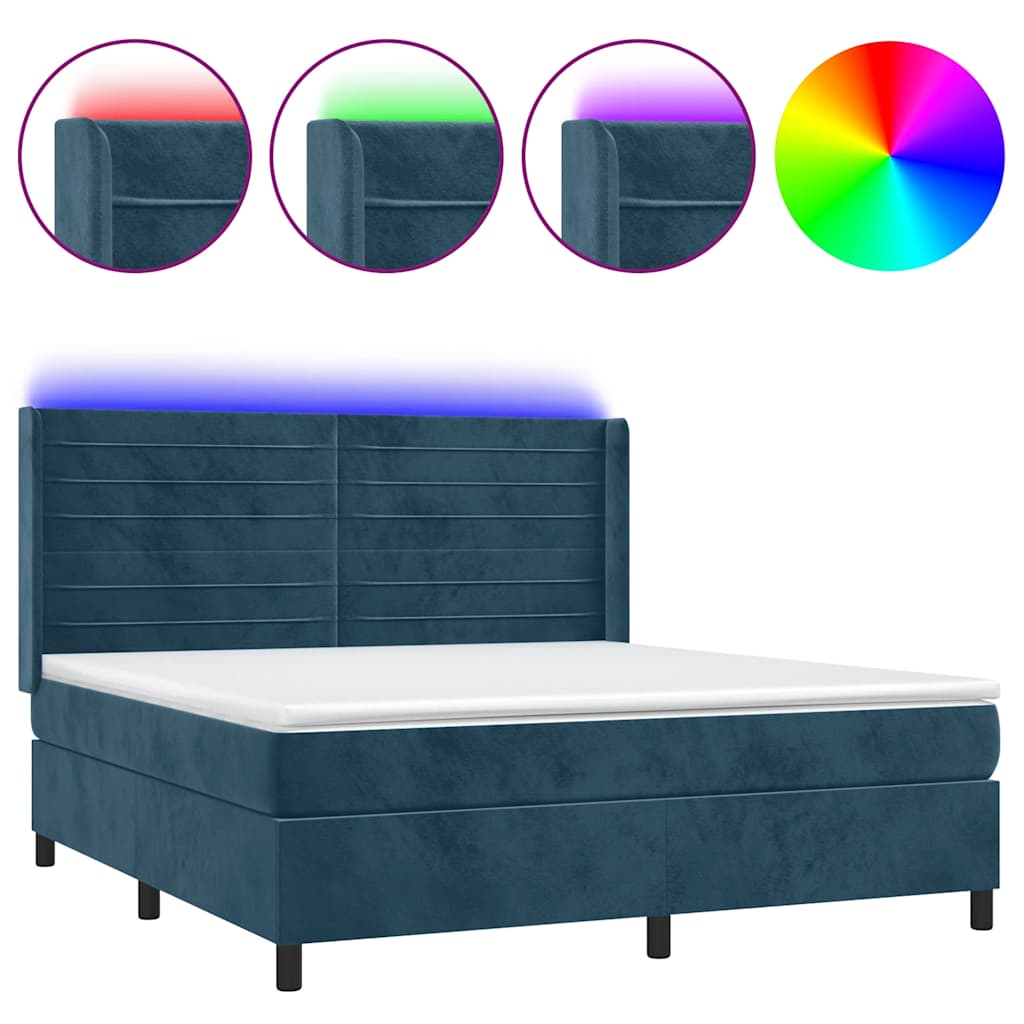 Sommier à lattes de lit matelas et LED Bleu foncé 160x200 cm - XIOS