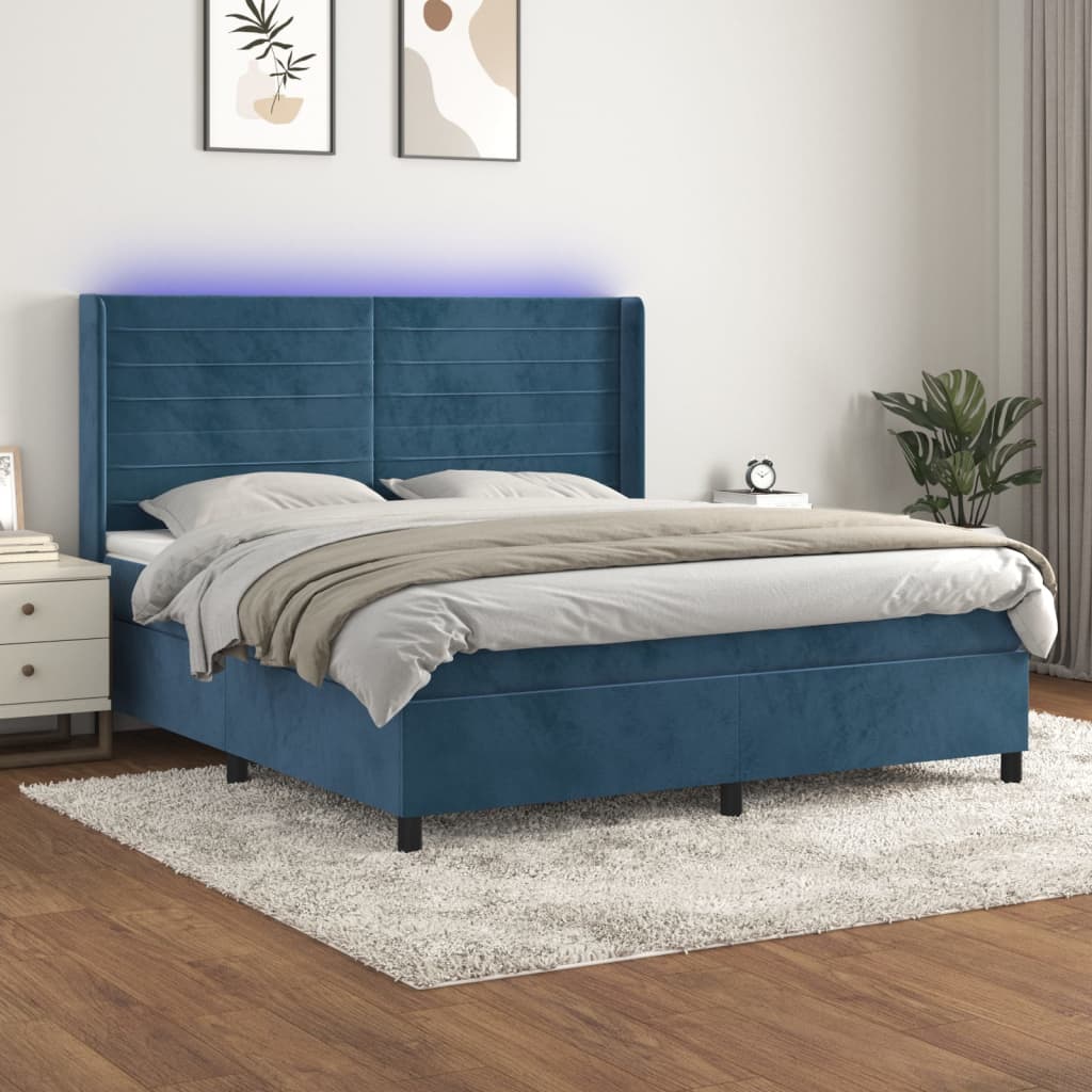 Sommier à lattes de lit matelas et LED Bleu foncé 160x200 cm - XIOS