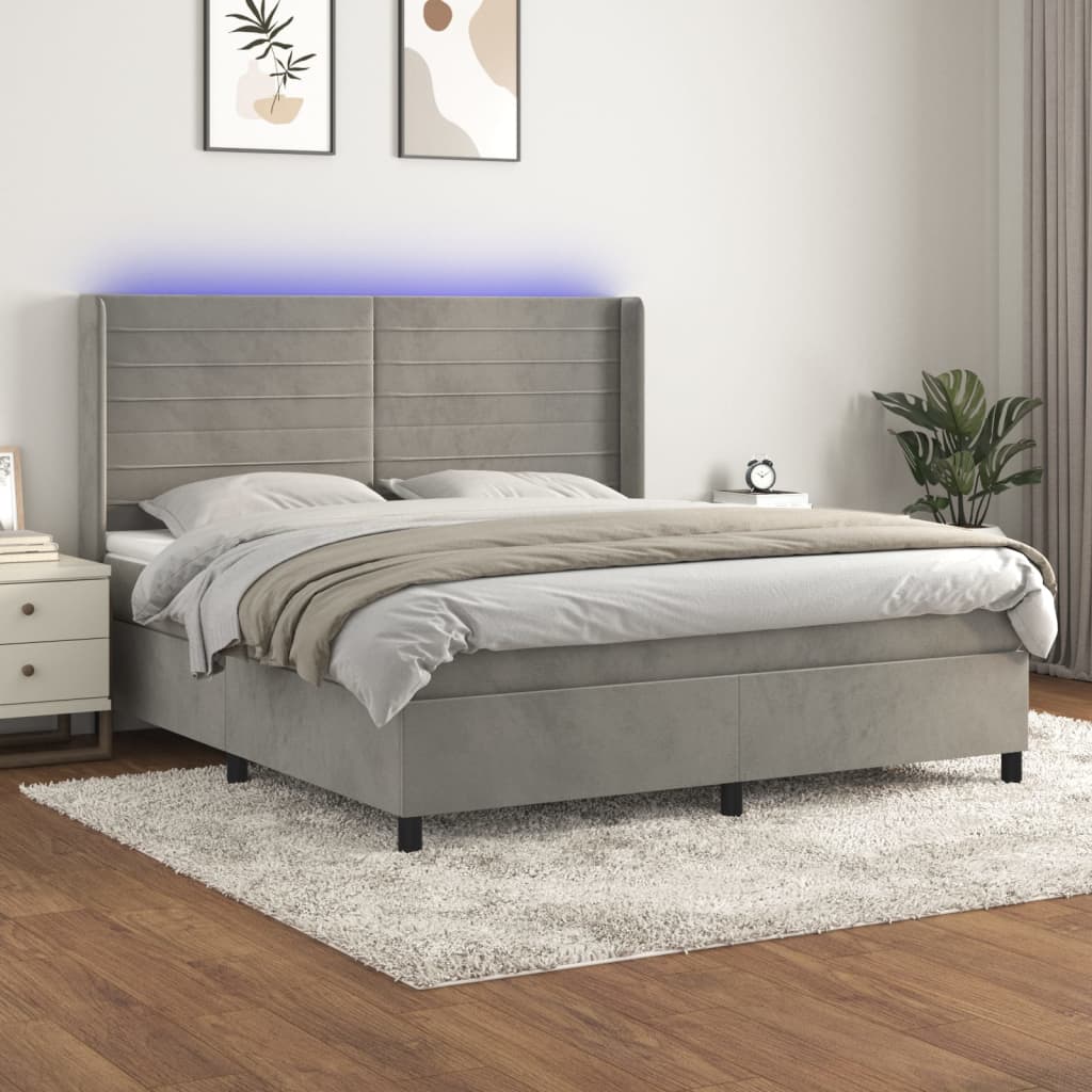 Sommier à lattes de lit matelas et LED Gris clair 180x200 cm - XIOS