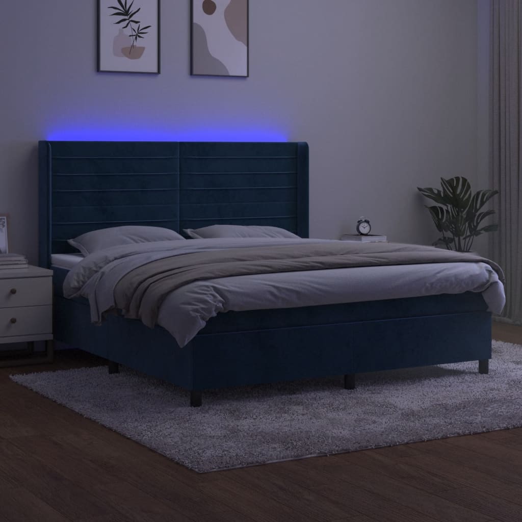 Sommier à lattes de lit matelas et LED Bleu foncé 180x200 cm - XIOS