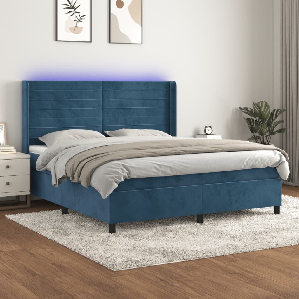 Sommier à lattes de lit matelas et LED Bleu foncé 180x200 cm - XIOS