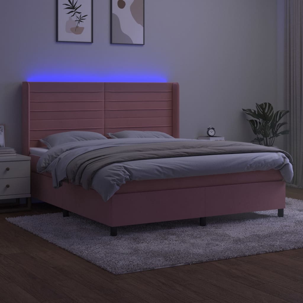 Sommier à lattes de lit matelas et LED Rose 180x200 cm Velours - XIOS