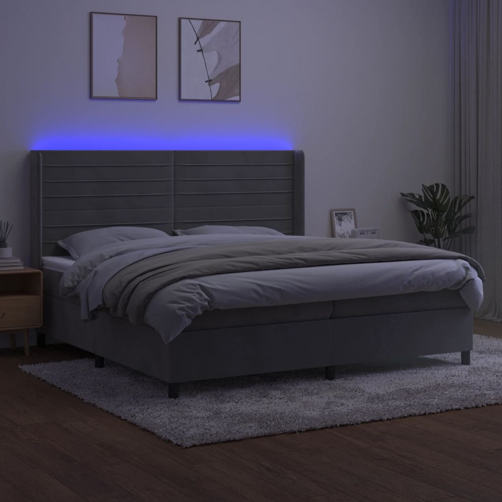 Sommier à lattes de lit matelas et LED Gris clair 200x200 cm - XIOS