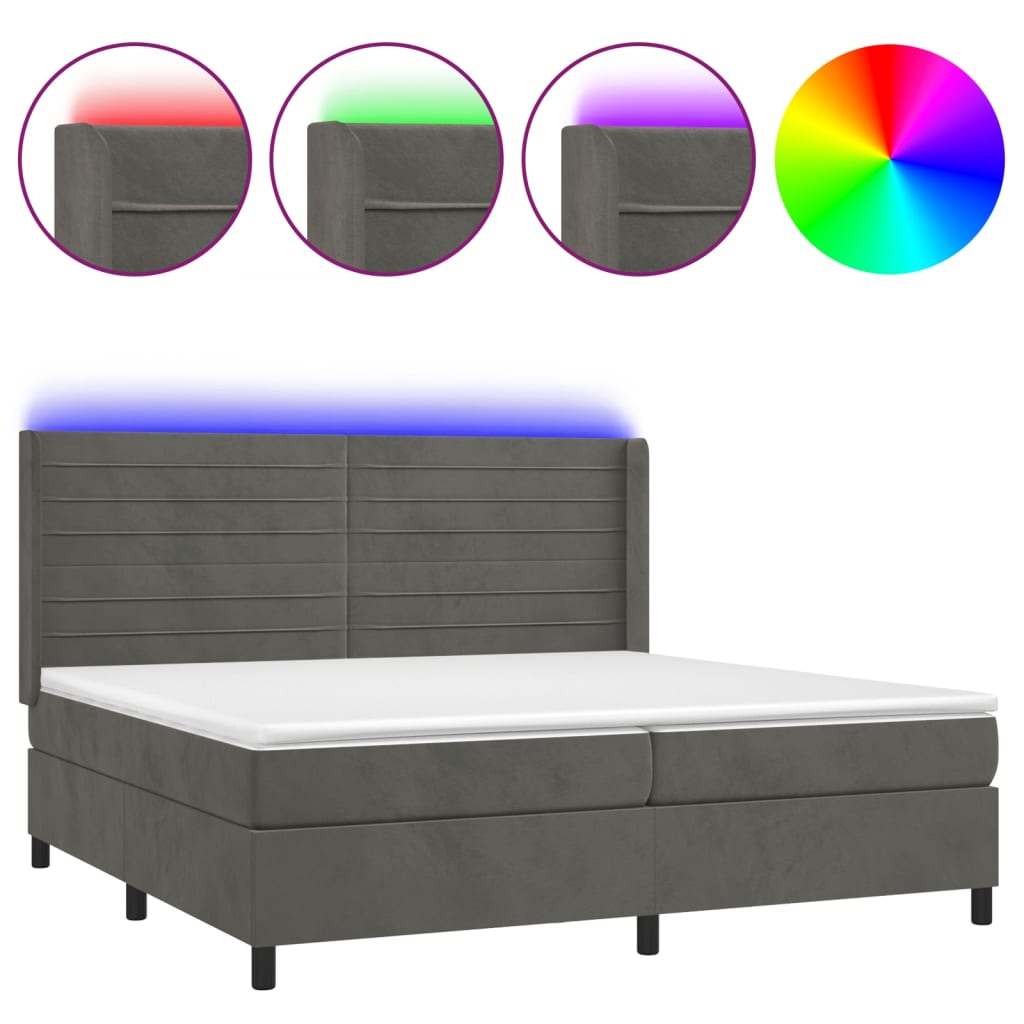 Sommier à lattes de lit matelas et LED Gris foncé 200x200 cm - XIOS