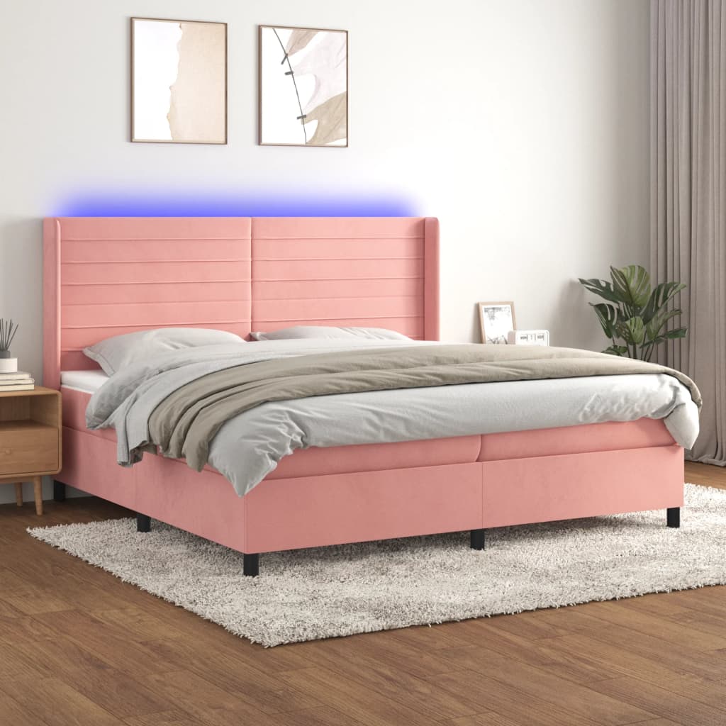 Sommier à lattes de lit matelas et LED Rose 200x200 cm Velours - XIOS