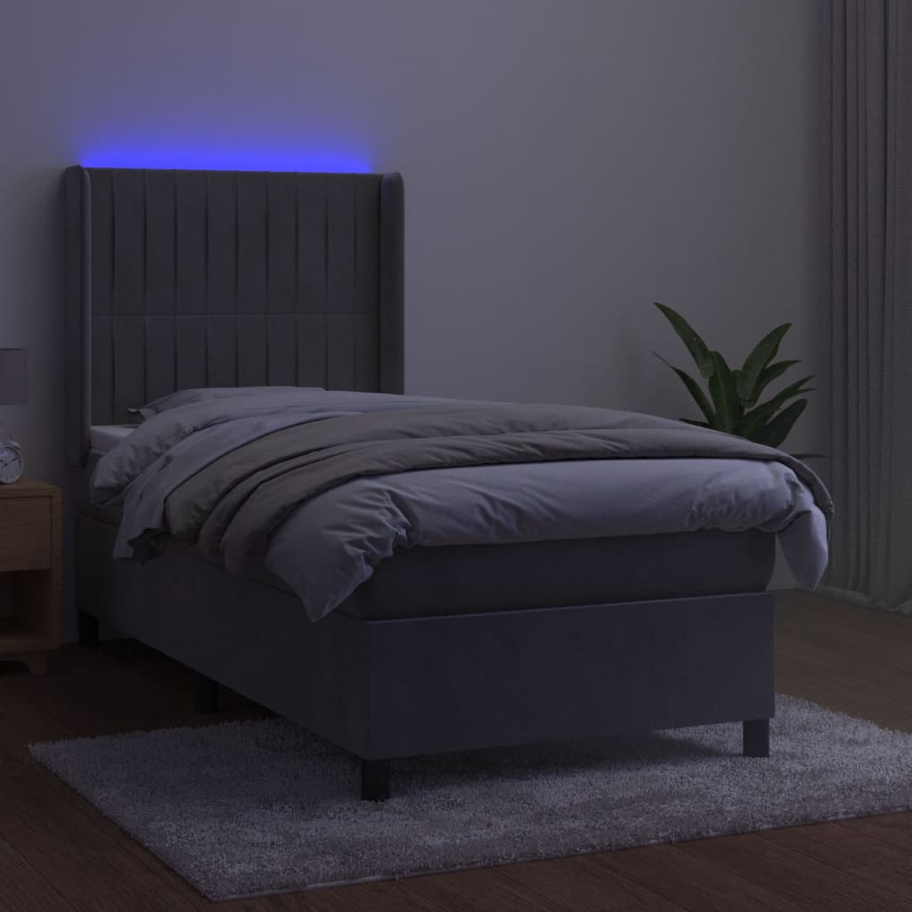 Sommier à lattes de lit matelas LED Gris clair 90x190cm Velours - XIOS