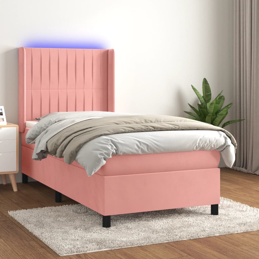 Sommier à lattes de lit matelas et LED Rose 90x190 cm Velours - XIOS