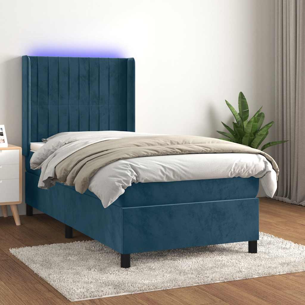 Sommier à lattes de lit matelas LED Bleu foncé 90x200cm Velours