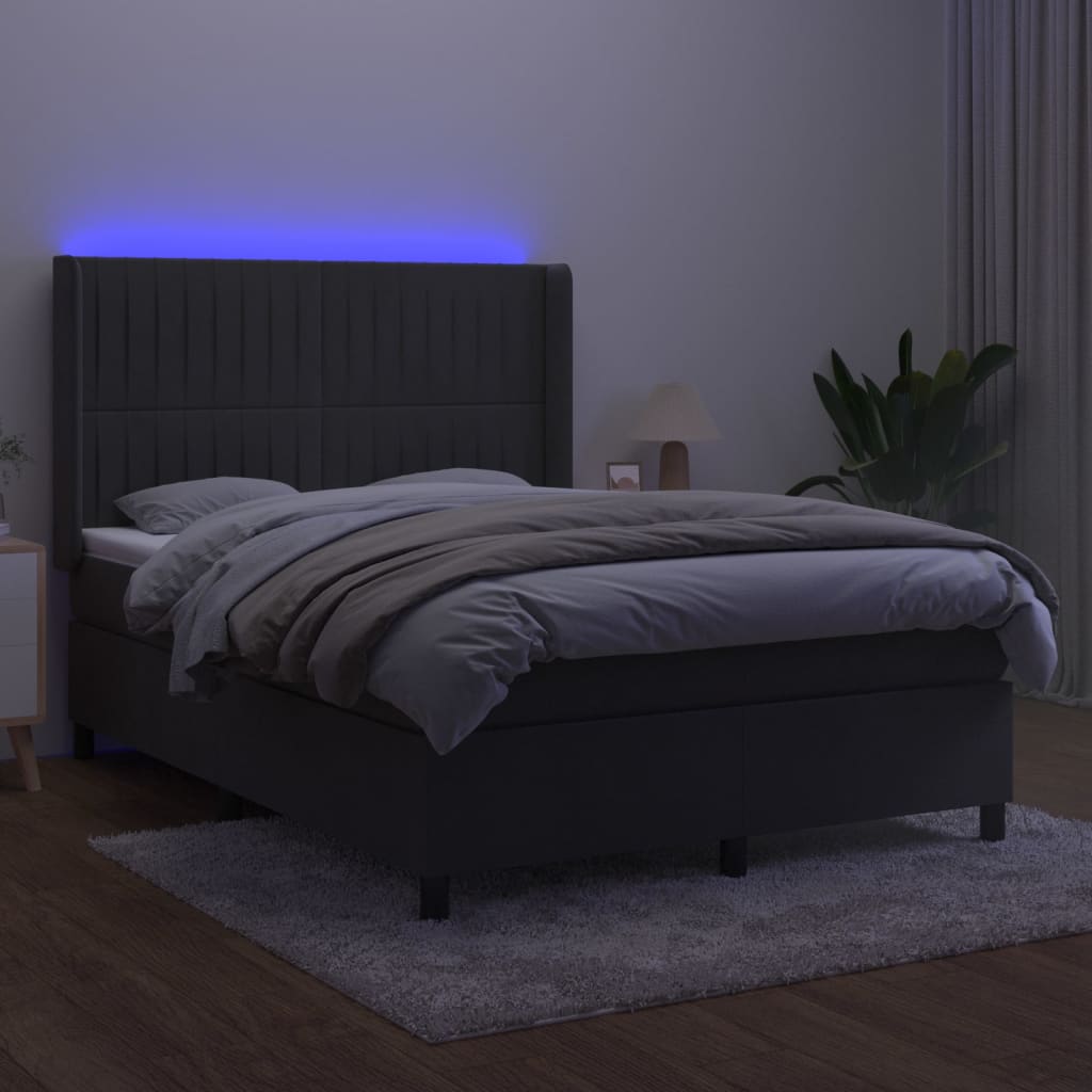 Sommier à lattes de lit matelas et LED Gris foncé 140x190 cm - XIOS