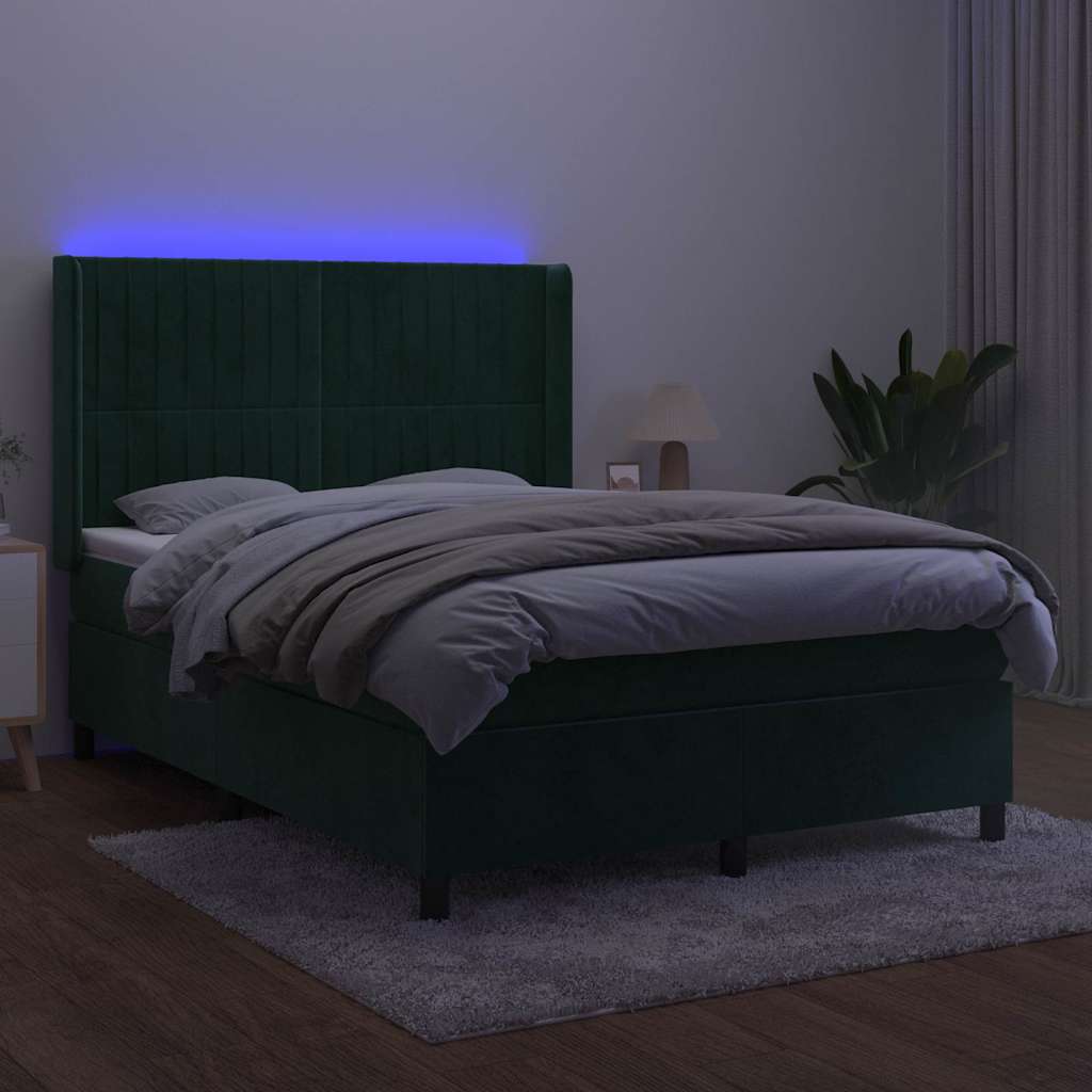 Sommier à lattes de lit matelas et LED Vert foncé 140x190 cm