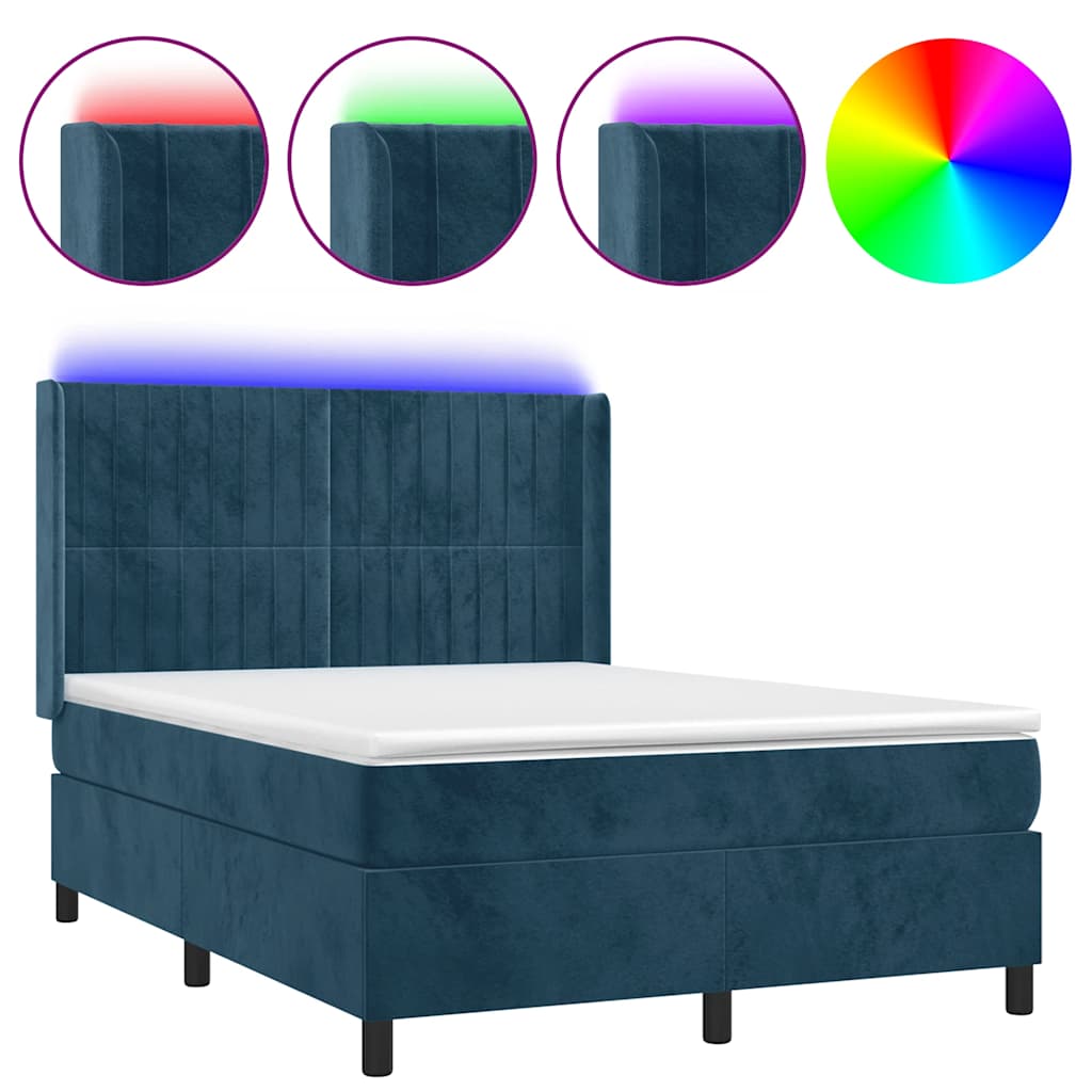 Sommier à lattes de lit matelas et LED Bleu foncé 140x190 cm