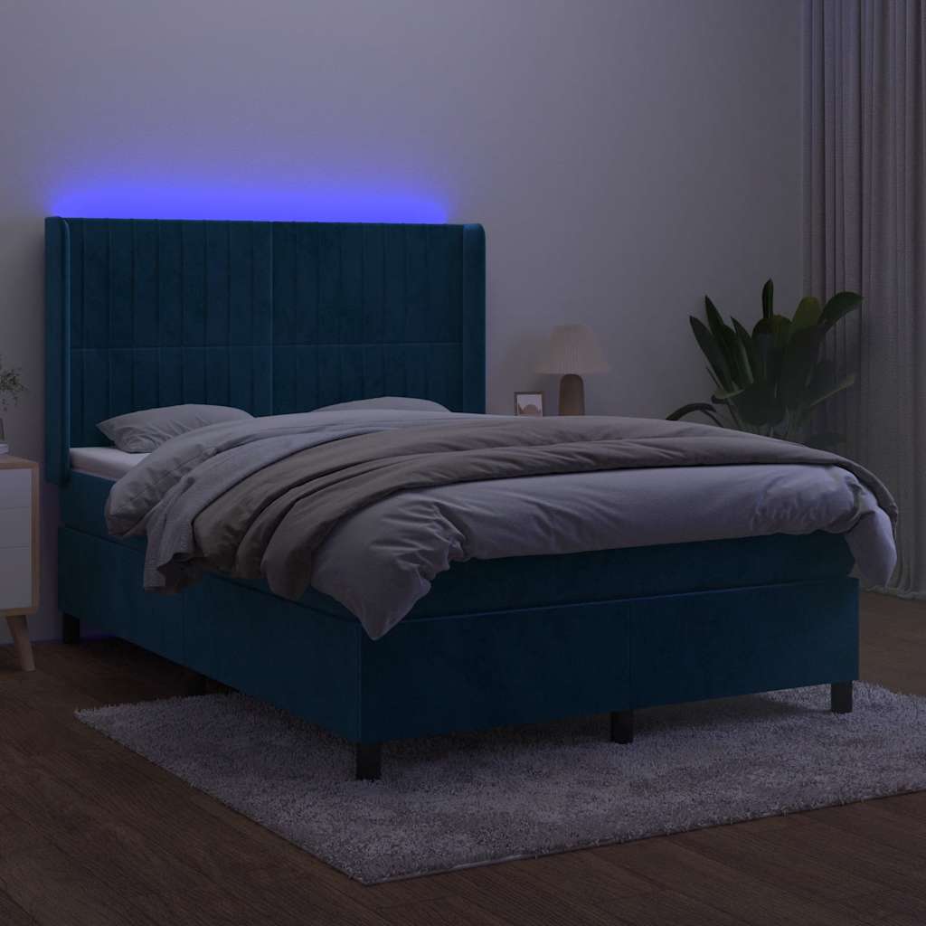 Sommier à lattes de lit matelas et LED Bleu foncé 140x190 cm