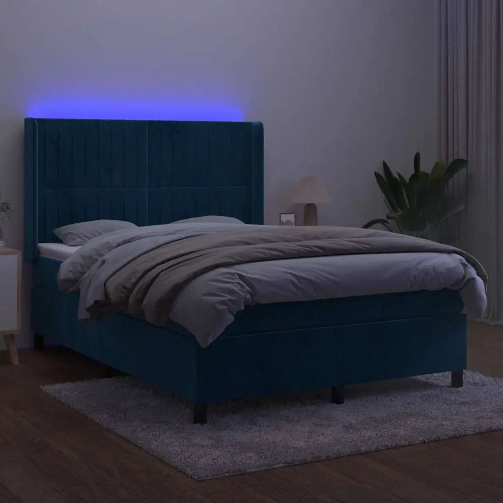 Sommier à lattes de lit matelas et LED Bleu foncé 140x190 cm - XIOS
