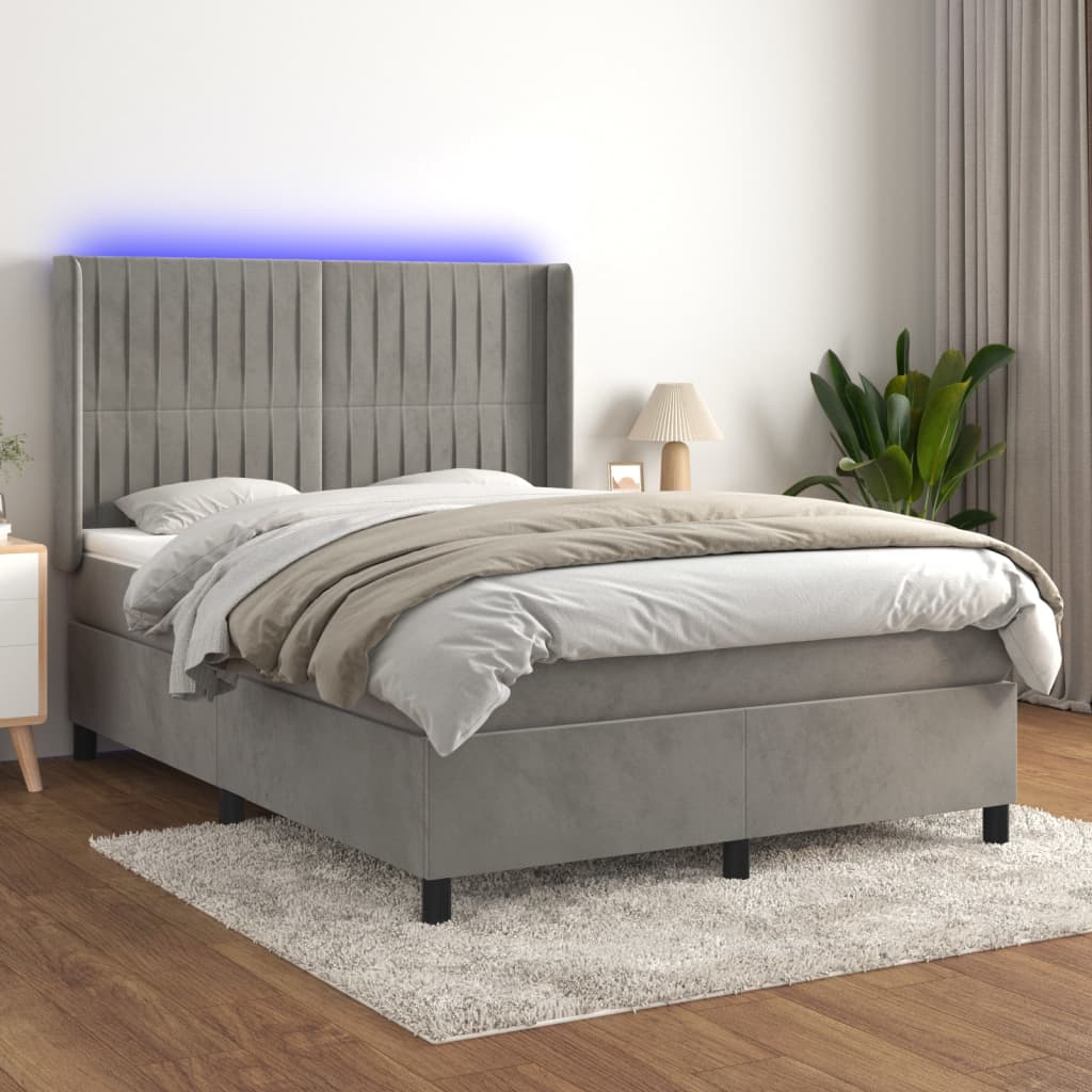 Sommier à lattes de lit matelas et LED Gris clair 140x200 cm - XIOS